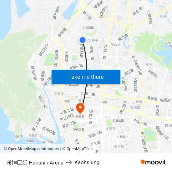 漢神巨蛋 Hanshin Arena to Kaohsiung map