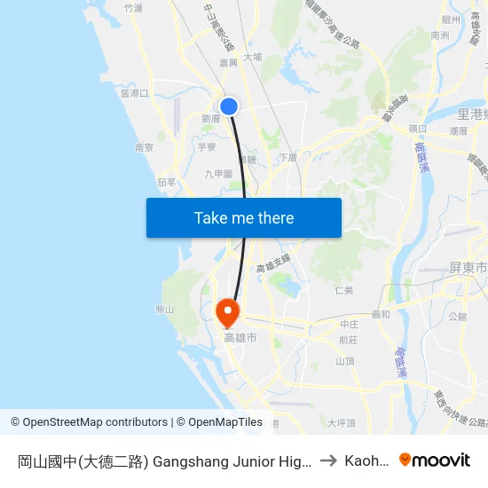 岡山國中(大德二路) Gangshang Junior High School(Dade 2nd Rd.) to Kaohsiung map