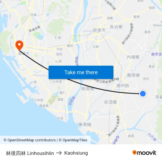 林後四林 Linhousihlin to Kaohsiung map
