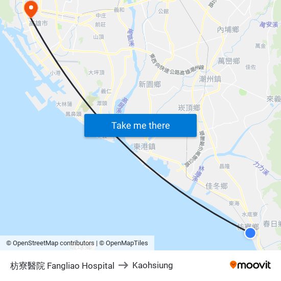 枋寮醫院 Fangliao Hospital to Kaohsiung map