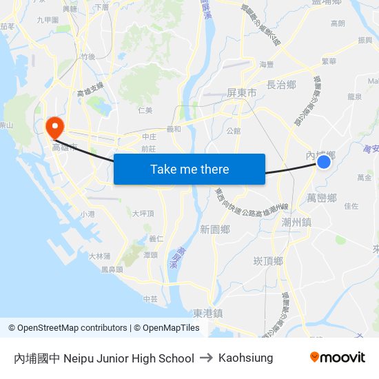 內埔國中 Neipu Junior High School to Kaohsiung map