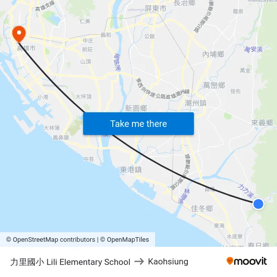 力里國小 Lili Elementary School to Kaohsiung map