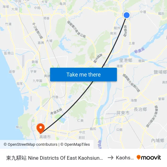 東九驛站 Nine Districts Of East Kaohsiung Service Station to Kaohsiung map