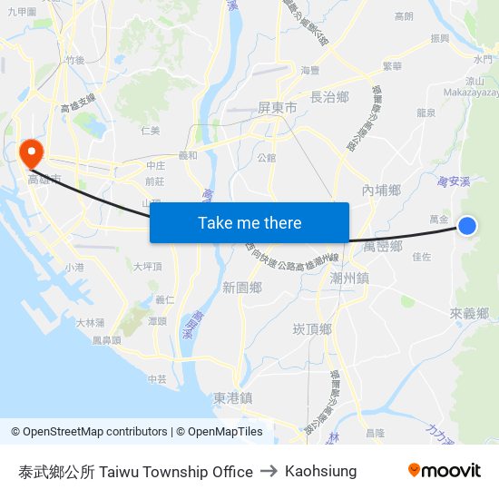 泰武鄉公所 Taiwu Township Office to Kaohsiung map