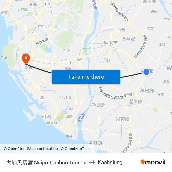 內埔天后宮 Neipu Tianhou Temple to Kaohsiung map