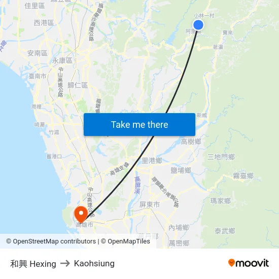和興 Hexing to Kaohsiung map