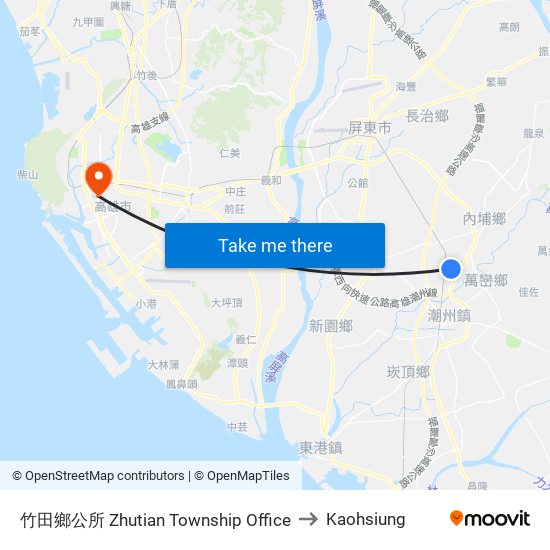 竹田鄉公所 Zhutian Township Office to Kaohsiung map