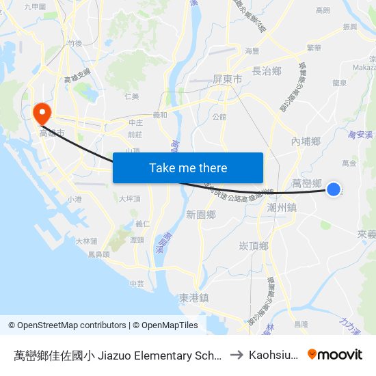 萬巒鄉佳佐國小 Jiazuo Elementary School to Kaohsiung map