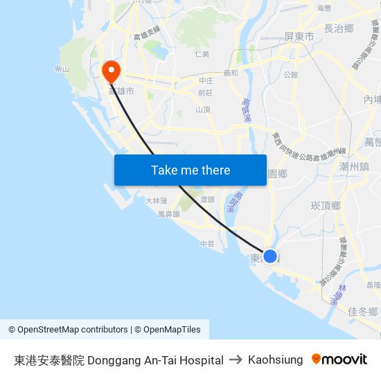 東港安泰醫院 Donggang An-Tai Hospital to Kaohsiung map