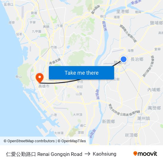 仁愛公勤路口 Renai Gongqin Road to Kaohsiung map