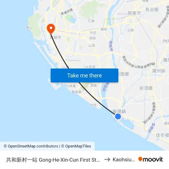 共和新村一站 Gong-He-Xin-Cun First Station to Kaohsiung map