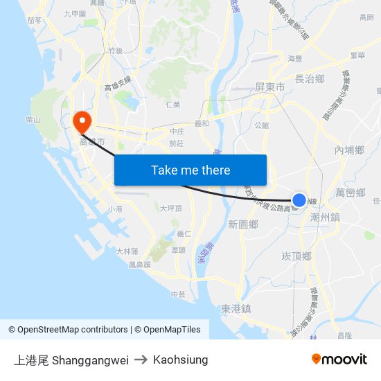 上港尾 Shanggangwei to Kaohsiung map