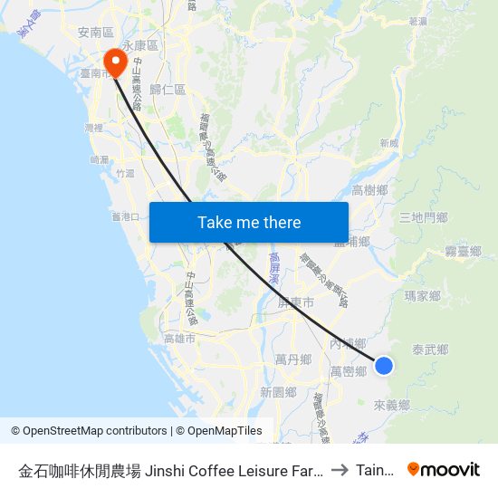 金石咖啡休閒農場 Jinshi Coffee Leisure Farm to Tainan map