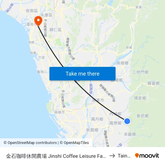 Jinshi Coffee Leisure Farm to Tainan map