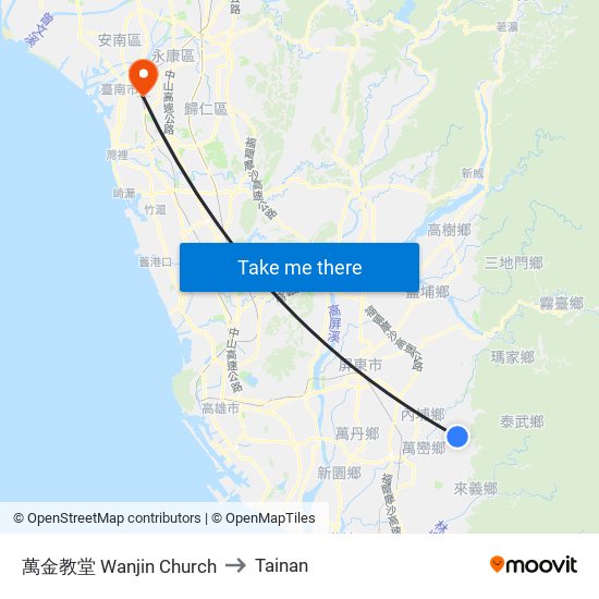 萬金教堂 Wanjin Church to Tainan map