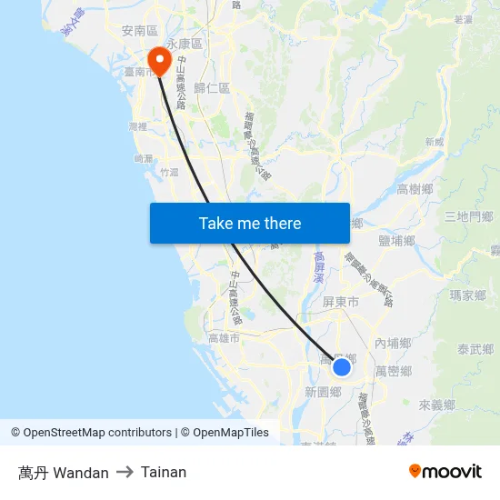 萬丹 Wandan to Tainan map