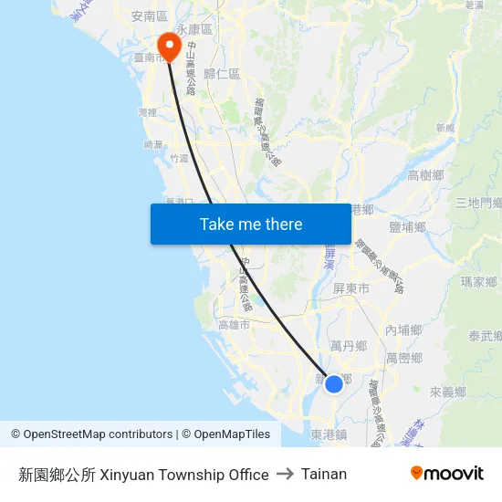 Xinyuan Township Office to Tainan map