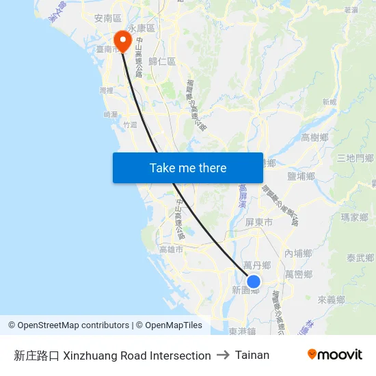 新庄路口 Xinzhuang Road Intersection to Tainan map