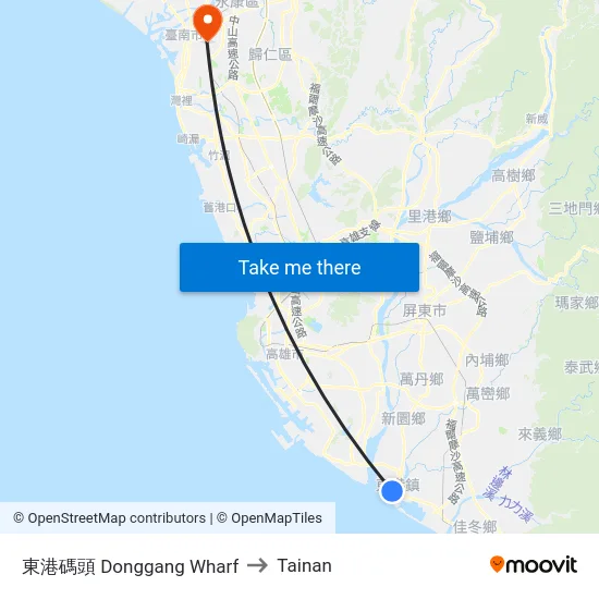 東港碼頭 Donggang Wharf to Tainan map