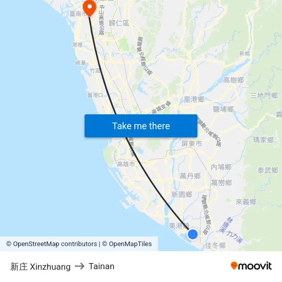Xinzhuang to Tainan map