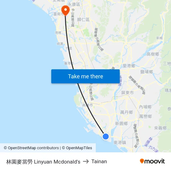 林園麥當勞 Linyuan Mcdonald's to Tainan map