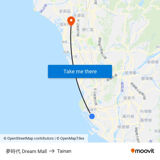 夢時代 Dream Mall to Tainan map