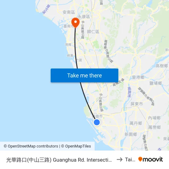 光華路口(中山三路) Guanghua Rd. Intersection(Jhongshan 3rd Rd.) to Tainan map