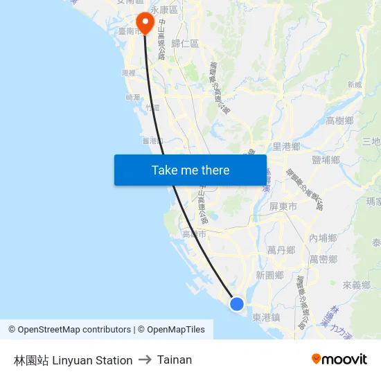 林園站 Linyuan Station to Tainan map