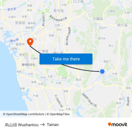 烏山頭 Wushantou to Tainan map