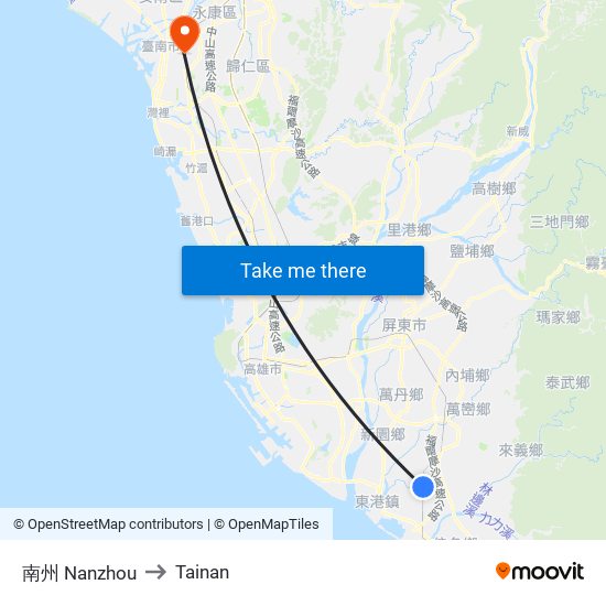 南州 Nanzhou to Tainan map