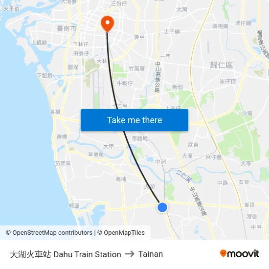 大湖火車站 Dahu Train Station to Tainan map