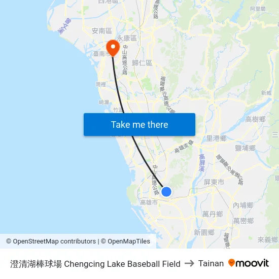 澄清湖棒球場 Chengcing Lake Baseball Field to Tainan map