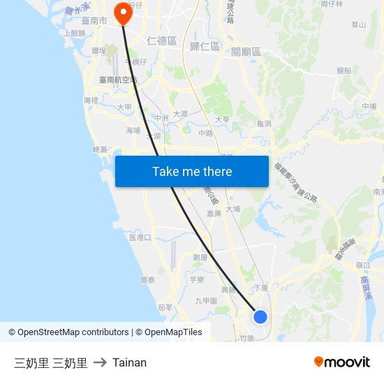 三奶里 三奶里 to Tainan map