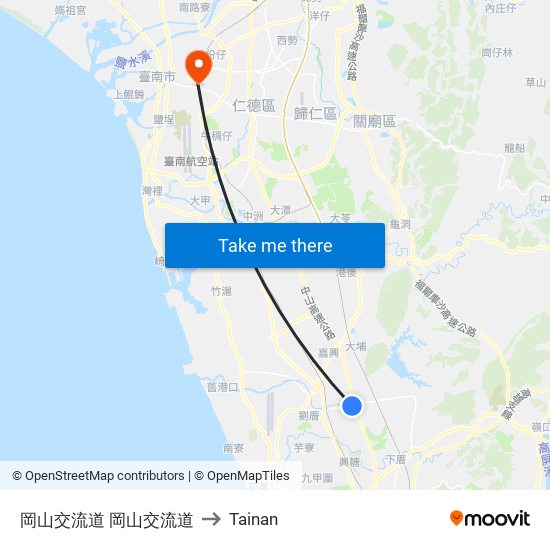 岡山交流道 岡山交流道 to Tainan map