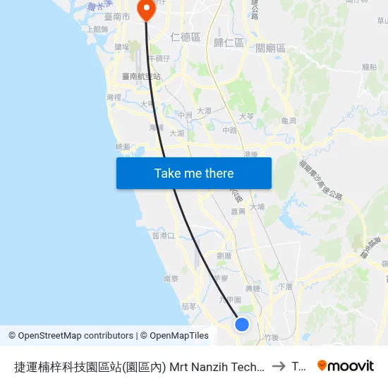 MRT Nanzih Technology Industrial Park (Industrial Park) to Tainan map