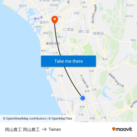 岡山農工 岡山農工 to Tainan map