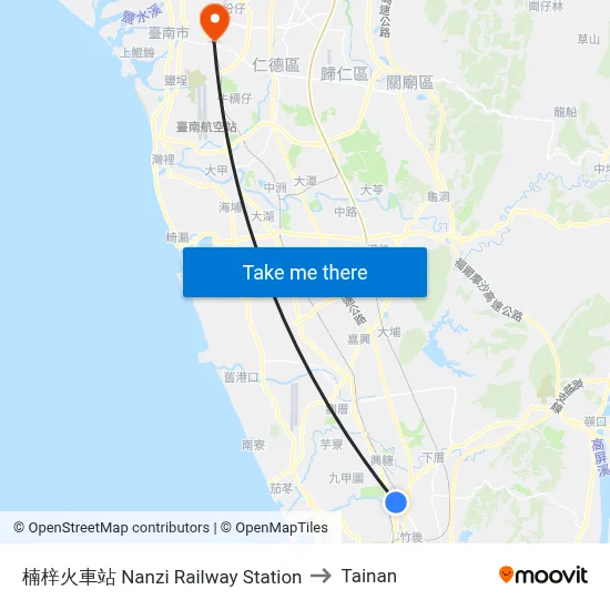 楠梓火車站 Nanzi Railway Station to Tainan map