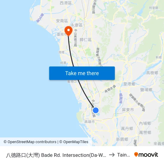 八德路口(大灣) Bade Rd. Intersection(Da-Wan) to Tainan map