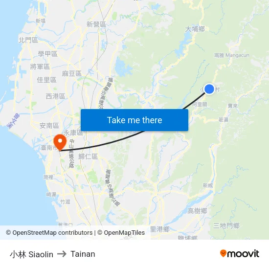 Siaolin to Tainan map