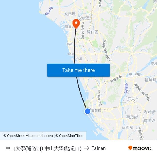 中山大學(隧道口) 中山大學(隧道口) to Tainan map