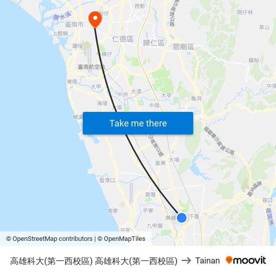 高雄科大(第一西校區) 高雄科大(第一西校區) to Tainan map