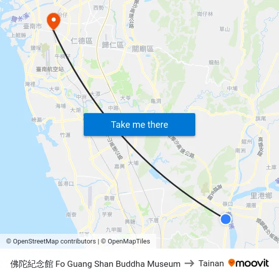 佛陀紀念館 Fo Guang Shan Buddha Museum to Tainan map