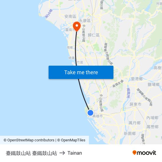 臺鐵鼓山站 臺鐵鼓山站 to Tainan map