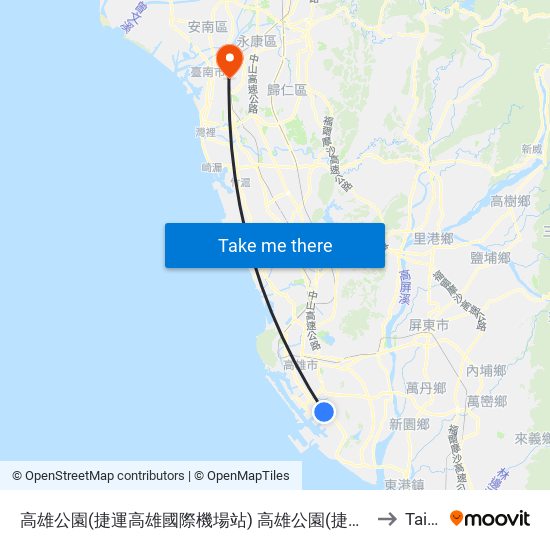 高雄公園(捷運高雄國際機場站) 高雄公園(捷運高雄國際機場站) to Tainan map
