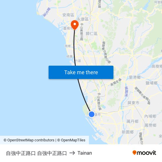 自強中正路口 自強中正路口 to Tainan map