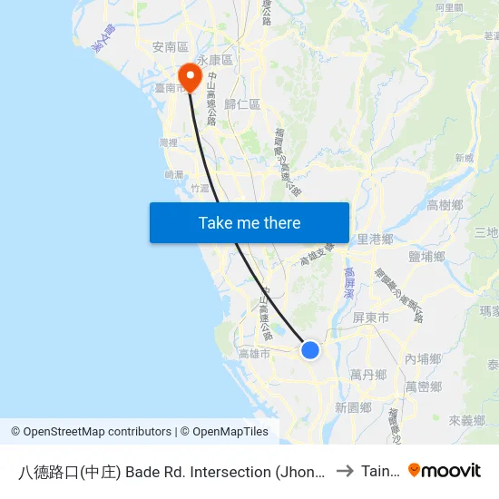 八德路口(中庄) Bade Rd. Intersection (Jhongjhuang) to Tainan map