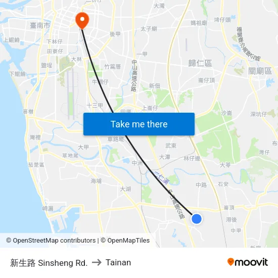 Sinsheng Rd. to Tainan map