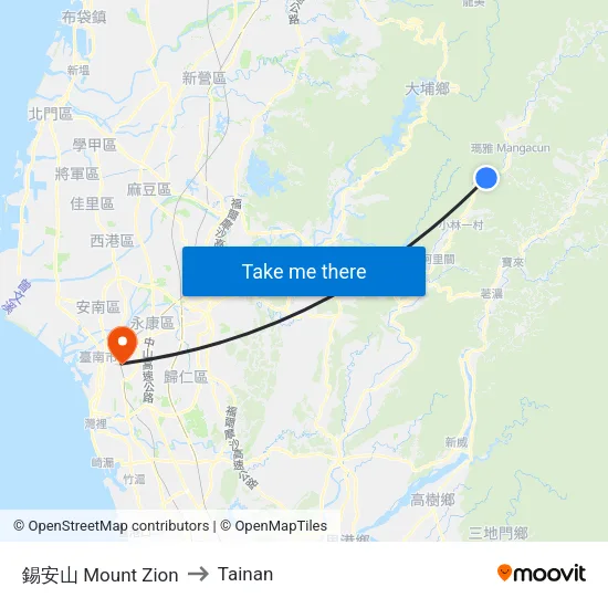 錫安山 Mount Zion to Tainan map