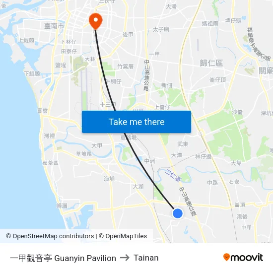 一甲觀音亭 Guanyin Pavilion to Tainan map