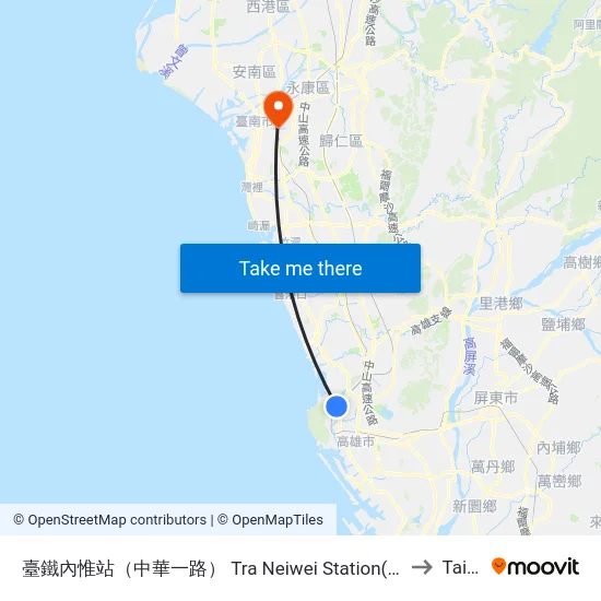 臺鐵內惟站（中華一路） Tra Neiwei Station(Jhonghya 1st Rd.) to Tainan map